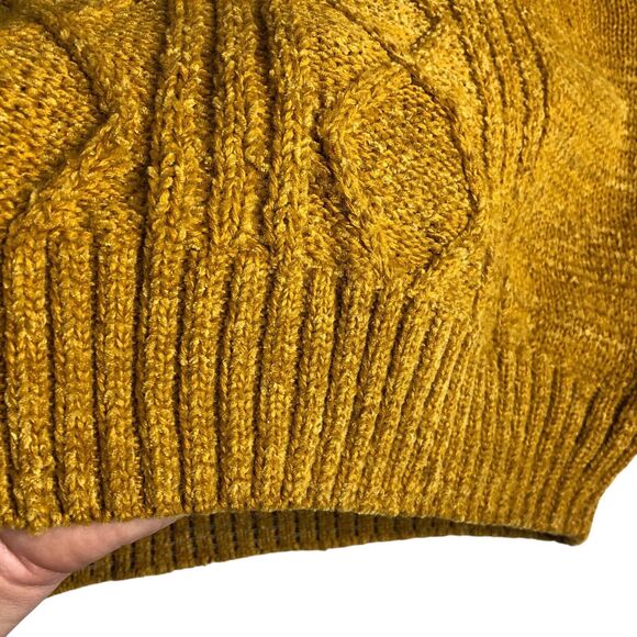 Vintage Bugia Sweater L Yellow Fisherman Cable Knit Wool Blend Mock Neck Italy - Picture 5 of 16